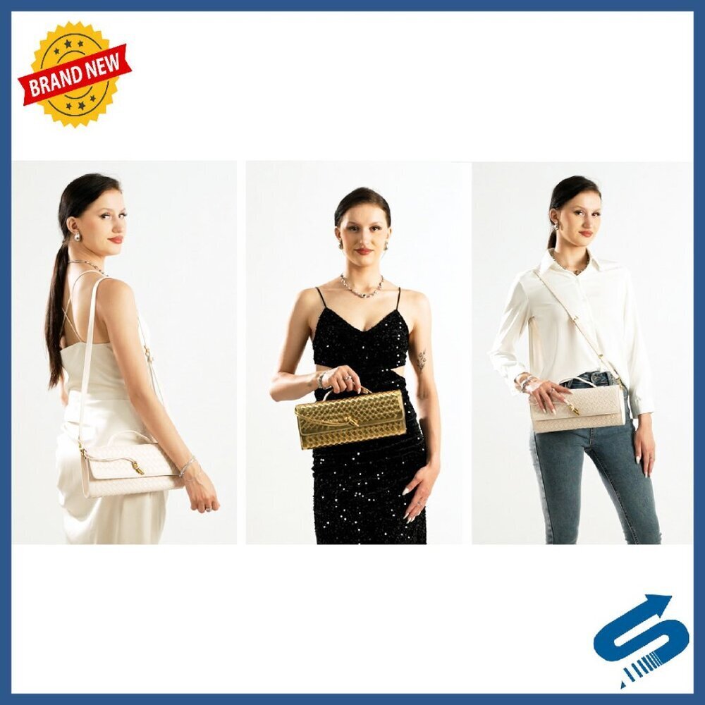 Woven PU Leather Evening Bag with Adjustable Strap, 12x5x2 Inches - Picture 8 of 8